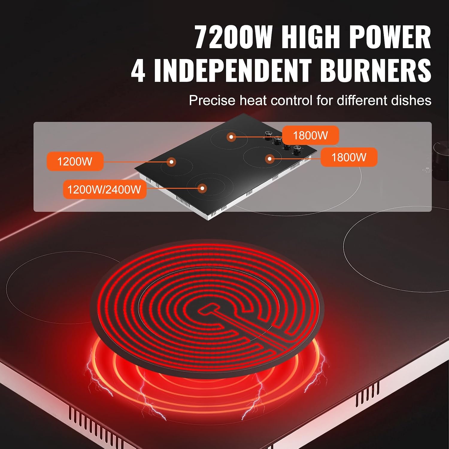 Happybuy 30 - Inch Electric Cooktop: A 7200W Marvel for Your Kitchen! This built - in stove top comes with 4 burners, a sleek glass panel, and user - friendly knob controls