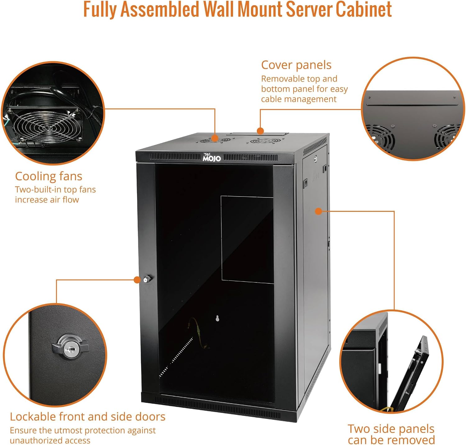 Tecmojo 18U Wall Mount Rack,18U Rack 23.6 Inch Depth,Hold Up to 176 Lbs,Enclosed Wall Mount Rack Kit for 19 Inch Network,Server and AV Gear,Glass Door(Elite Collection)