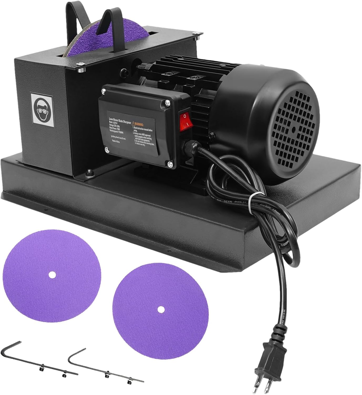 750W Lawn Mower Blade Sharpener 1700 RPM Fast Grind Lawnmower Blade Grinder with 9' Disc Grinding Wheel Powerful Bench Grinder Sharpening Machine for High/Low Lift Blades, Gator Blades, Flat Blades