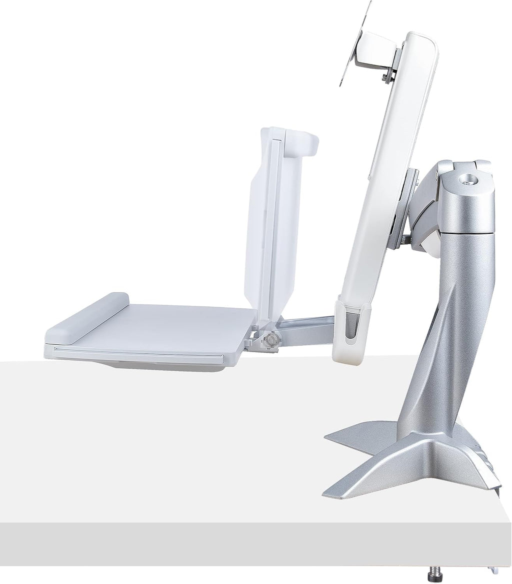 StarTech.com Sit-Stand Monitor Arm with Keyboard Tray - Adjustable Desk Mount Sit-Stand Workstation Arm for Single 27' VESA Display - Ergonomic Articulating Standing Desk Converter, TAA