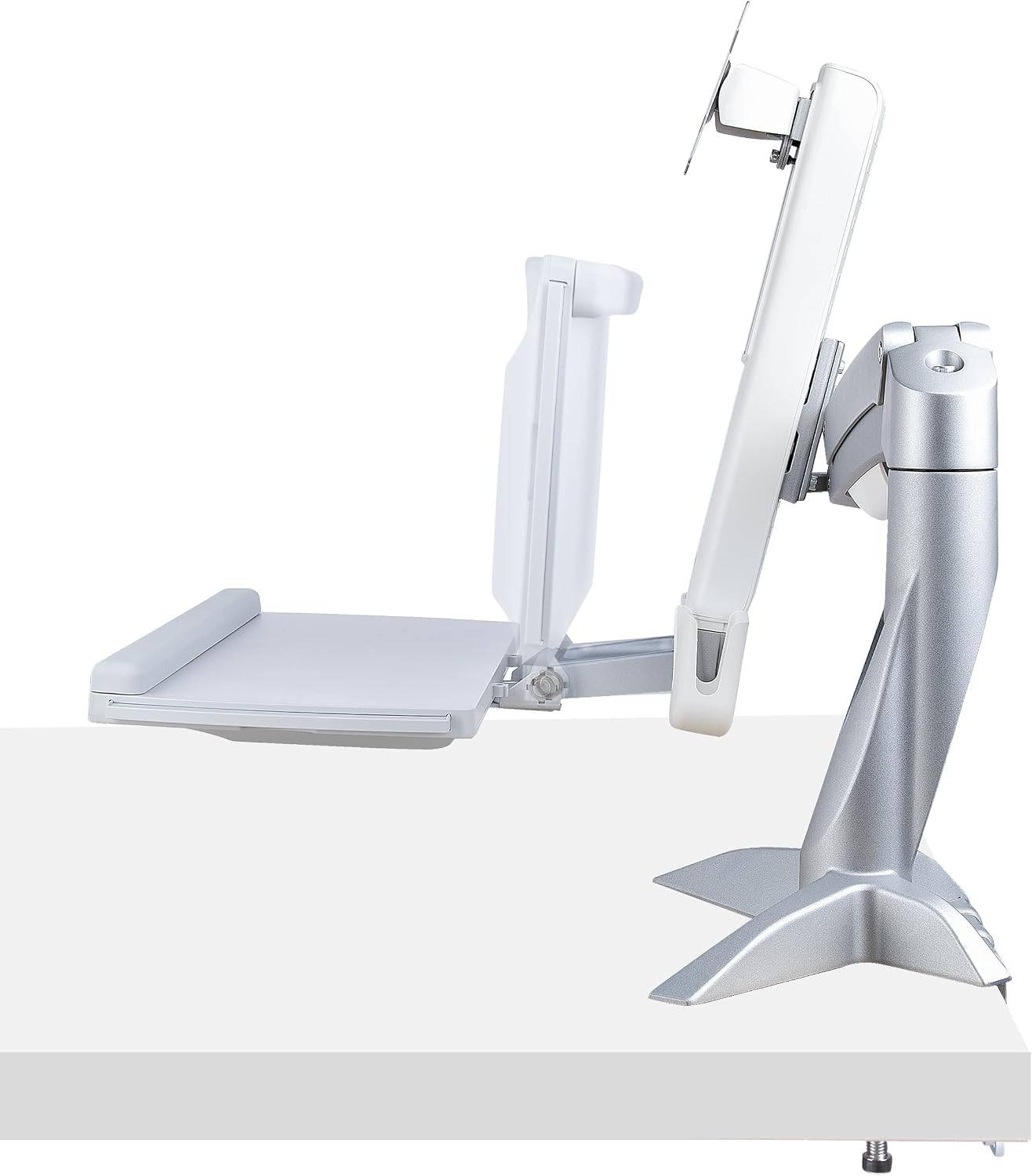 StarTech.com Sit-Stand Monitor Arm with Keyboard Tray - Adjustable Desk Mount Sit-Stand Workstation Arm for Single 27' VESA Display - Ergonomic Articulating Standing Desk Converter, TAA