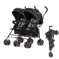 Dream On Me Volgo Twin Baby Stroller, Lightweight Side-by-Side Double Umbrella Stroller with Adjustable Canopy, 5-Point Harness, Storage Basket & Travel-Friendly Fold – Black