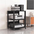 Audio Rack Mobile Stereo Rack Audio Equipment Rack Wooden Audio Rack Cabinet with Height Adjustable Shelves HiFi Rack with Wheels(Nero,3 Tier)