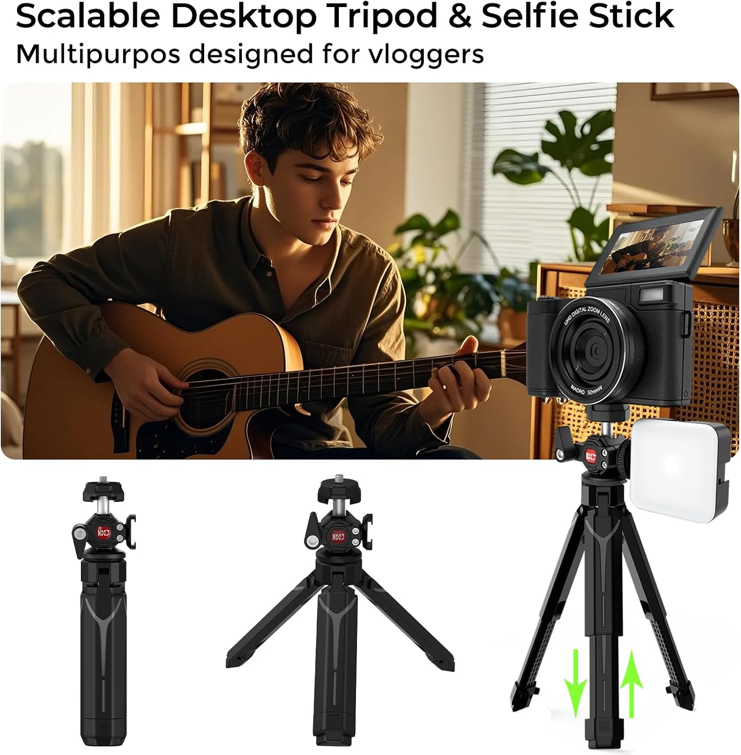 5K Vlogging Camera with WiFi 64MP 4K Digital Camera for Photography Vlog Camera with Flip Screen Video Camera for YouTube with Selfie Light, Desk Tripod, Batteries