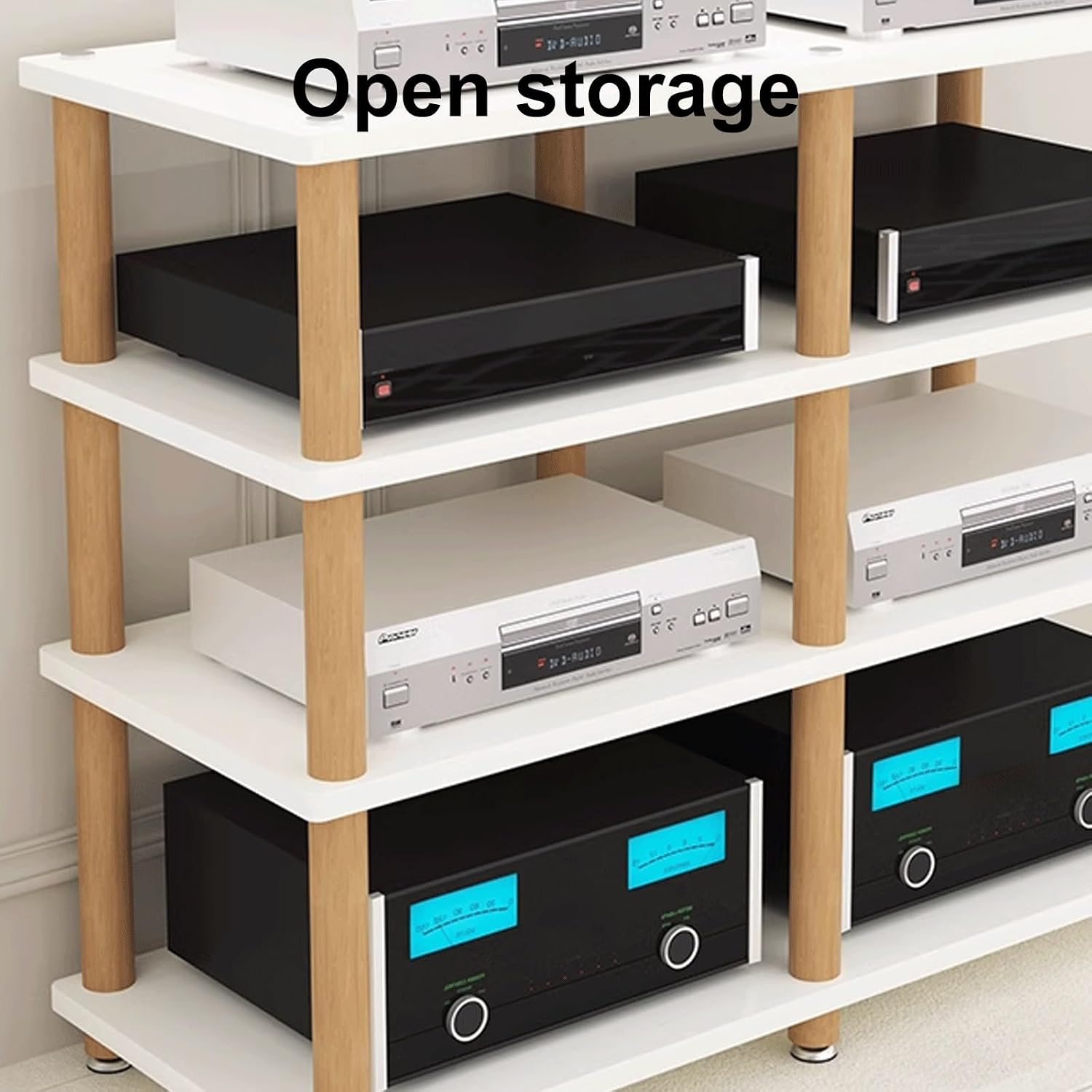 Audio Storage Rack, Audio Rack Stand, Audio Rack Tower, AV Media Stand Made of Engineered Wood+Solid Wood for Home Theater 2 Sizes 4 Colors(Brown,3 Layer)