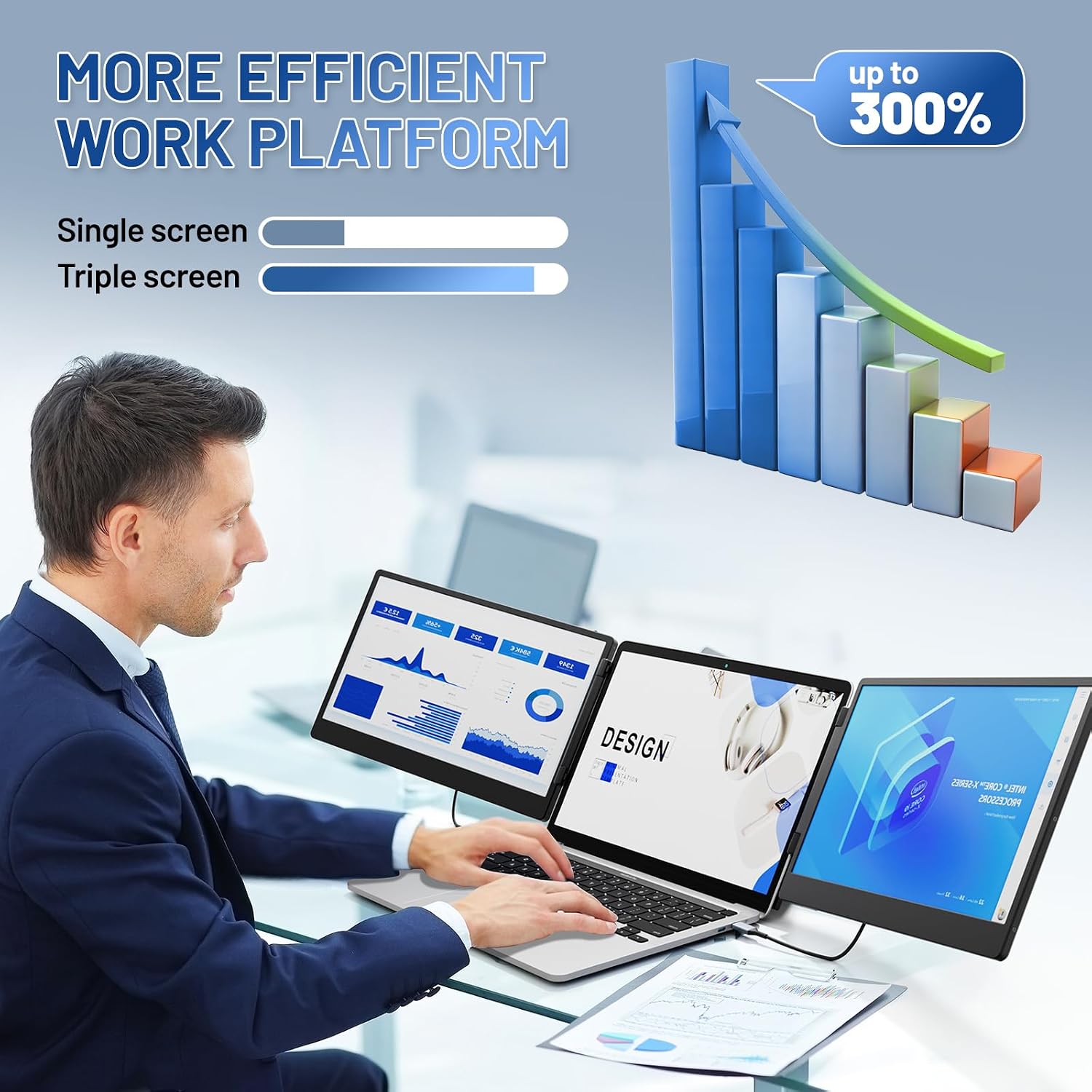 14.2' Laptop Screen Extender, FHD 1080P IPS Portable Monitor for Laptop, Triple Screen Monitor Extender, Compatible with 13'-17' Laptops, HDMI/USB-A/C Plug&Play for Windows, Mac, Android