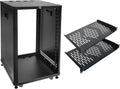 RIVECO 18U Stereo & Server Rack with Caster Wheels, Rolling Network Cabinet, Open Frame Rack for 19-inch Audio Video Music Recording & IT Equipment Lifting Handle & 1U 10' Rack Shelves 2PCS