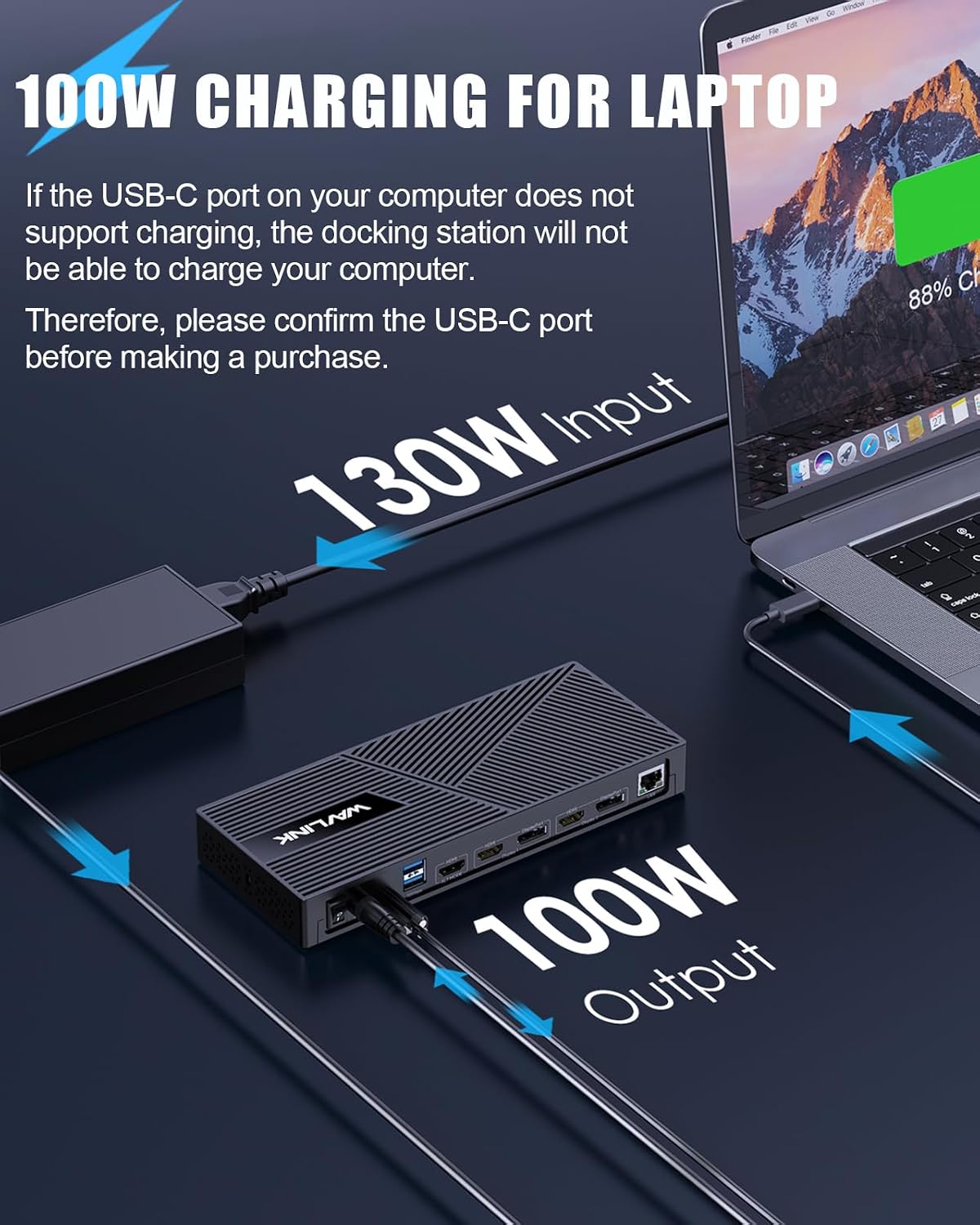 WAVLINK Displaylink Docking Station 3 Monitors with 130W Power Delivery, 10Gbps USB for MacBook (M1-M5, Neo) & Windows, USB-C(3 HDMI, 2 DisplayPort, 2 USB-C, 4 USB3.1, Ethernet, Audio)