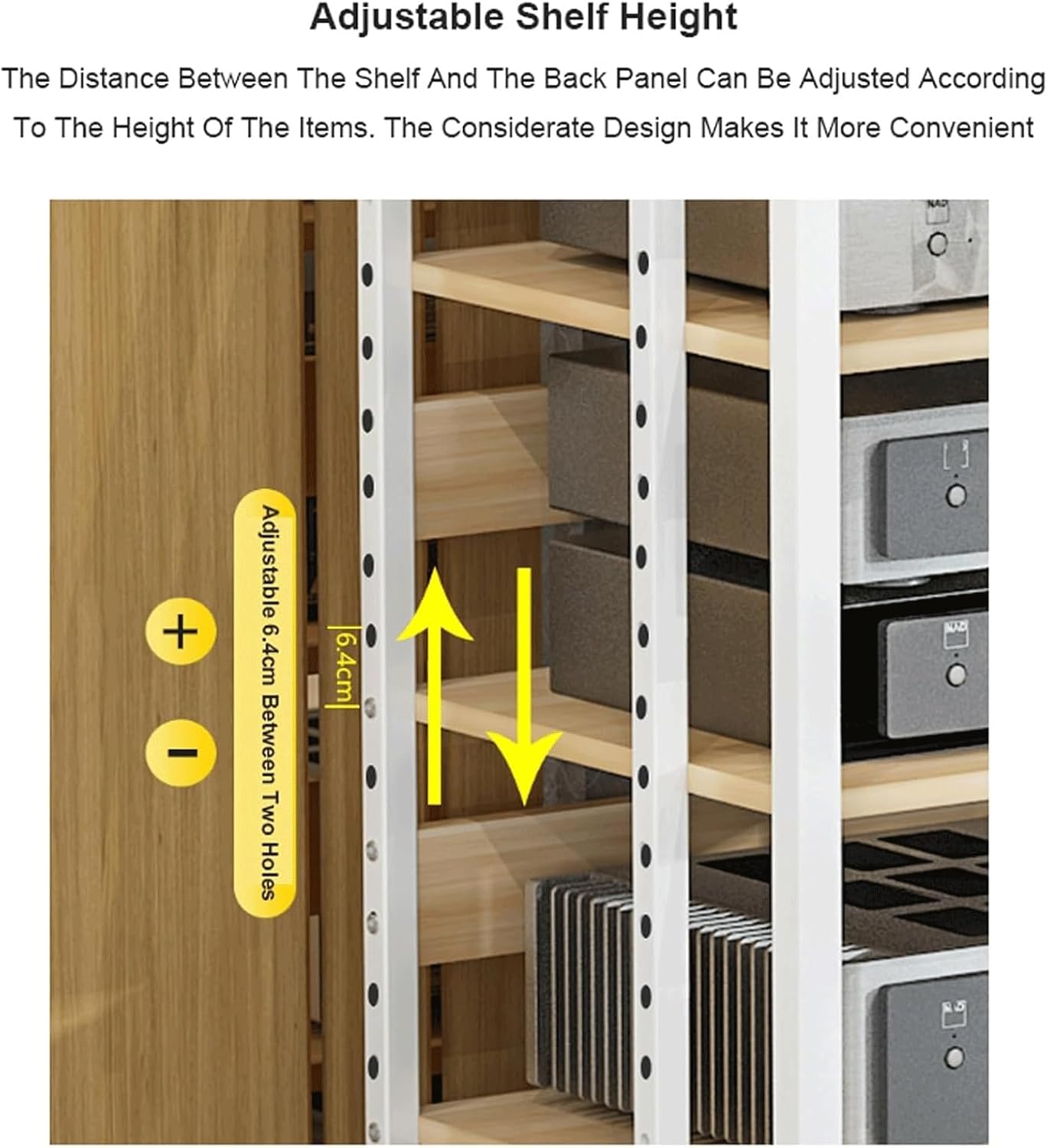 Audio Rack with Wheels Stereo Rack Audio Equipment Rack Audio Movable Stereo Shelf Wooden Open Adjustable Audio-Video Shelving(Wei�,3 Tier)