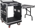 Sound Town Enhanced 1/2' (12mm) Plywood 12U PA DJ Rack/Road Case with 11U Slant Mixer Top, 20'' Rackable Depth, DJ Work Table and Casters, 12-Space ATA Case, Pro Tour Grade (STMR-S12UWT)