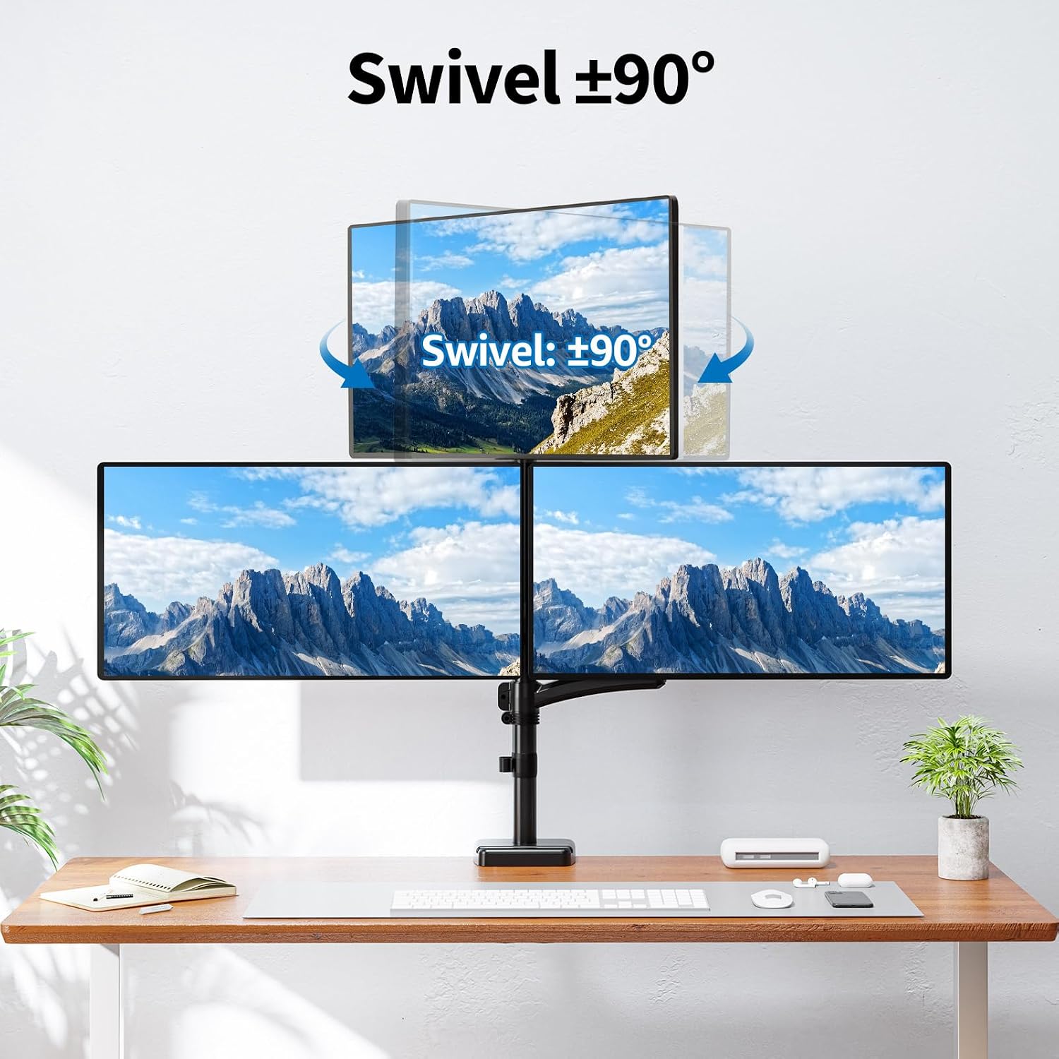 Triple Monitor Mount Fits Max 32' Computer Screen, Holds up to 17.6lbs Each Arm, 3 Monitor Desk Mount, Triple Stand with Tilt Swivel Rotation, VESA Mount 75/100mm