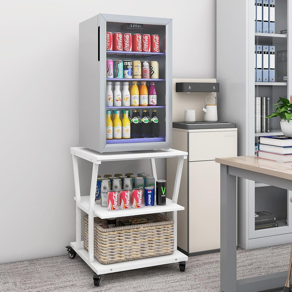 Natwind 3-Tier Large Printer Stand,23.6'x23.6'x29.5' Heavy-Duty Printer Table Cart with Paper Storage Shelf & Wheels,Ideal for Home Office Laser Printers, Copiers (White)