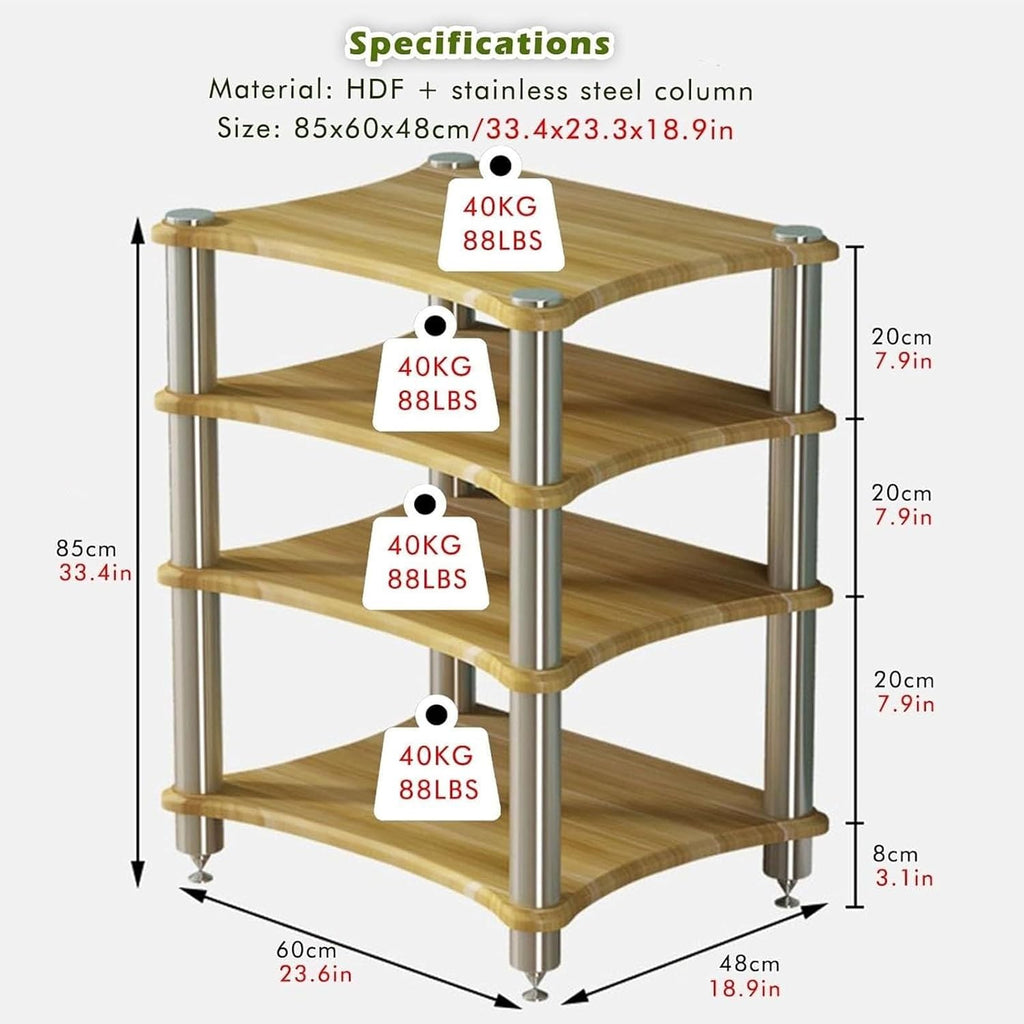 3/4/5/6-Tier Heavy Duty Audio Component Rack, Amplifier Rack Shelf/Audio-Video Shelving - Display Record Player Stereo Receiver, HiFi Audiophile Equipment Cabinet(Teak,H-85cm/33.4in)