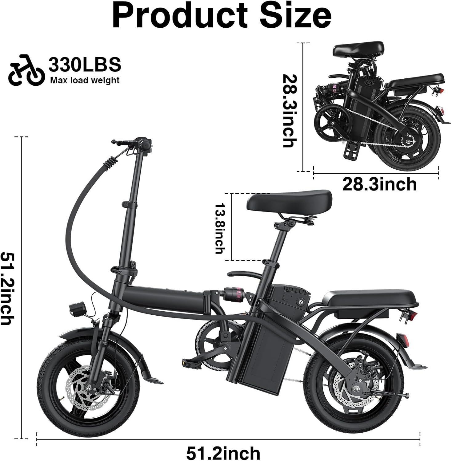 Electric Bike for Adults and Teens, 560-740W Motor, 20-25MPH Compact Commuter Folding Ebike, 32 Miles Range, 48V 10Ah Battery, 3-Level Pedal Assist, 14' Foldable Electric Bicycle, UL 2849 Certified
