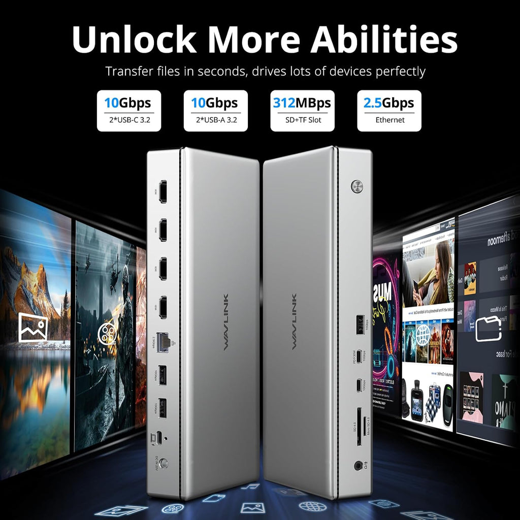 WAVLINK Pro Docking Station 4 Monitors | Quad 4K Displays for Mac (M1-M5, Neo) & Windows | Displaylink Dock with 4X HDMI, PD 100W, 2.5G Ethernet, 10G USB, SD/TF 4.0, Audio | Driver Required DL7400.