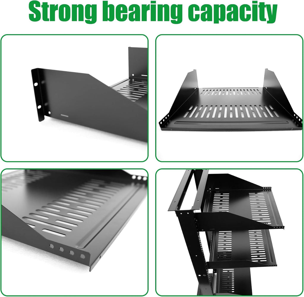 Server Rack Shelf-Universal Vented Rack Mount Cantilever Tray for 19' Network Rack & Cabinet - Heavy Duty Steel - Weight Capacity 115lb-3U H 18' D/ 2 Pieces Packaging GLOBALRACK (3U18, 18INCH)