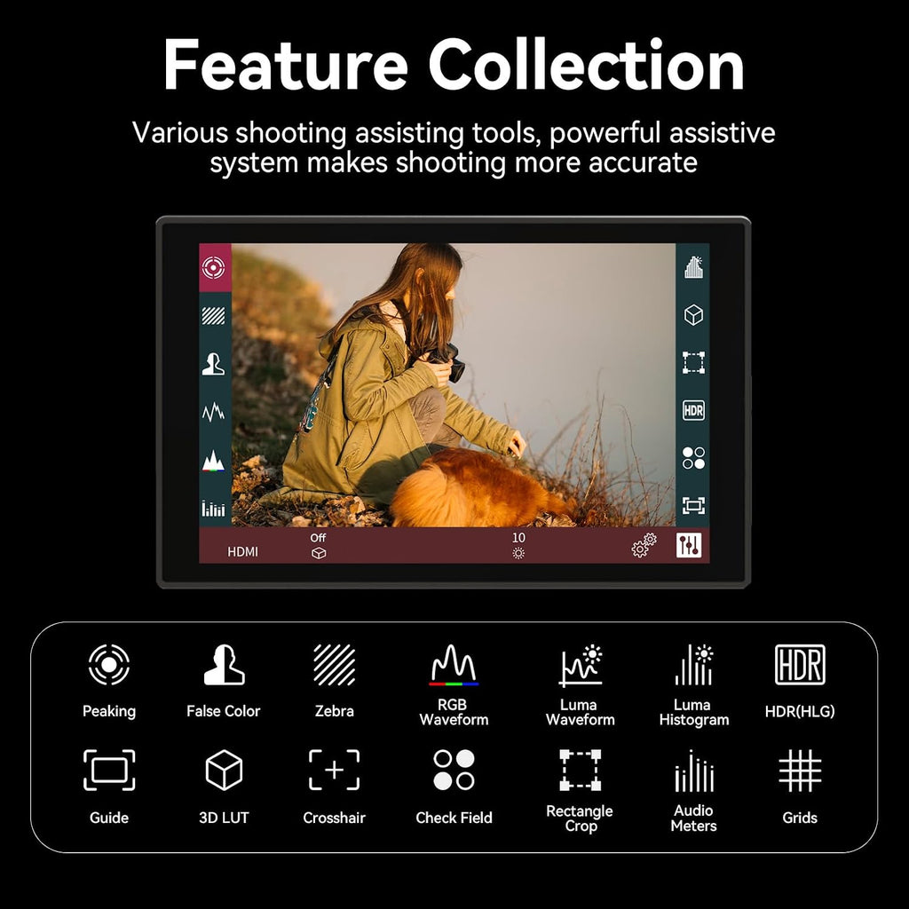 Portkeys HD7T Camera Monitor 7'' 1000nit High Brightness Touchscreen Field Monitor with Top Shortcut Keys Suitable for DSLR Camera