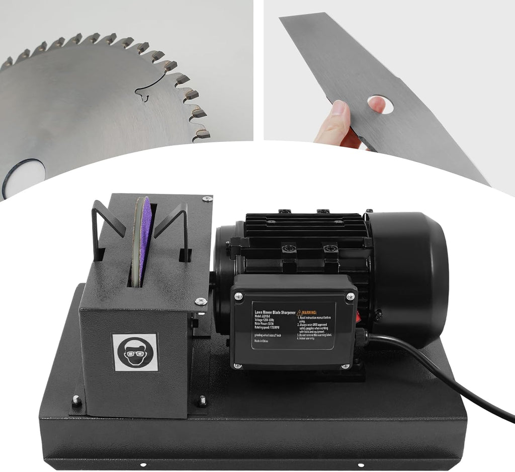 DNYSYSJ Lawn Mower Blade Sharpener, Rotary Lawnmower Blade Sharpener with 7-Inch & 9-Inch Wheels, Multitool Blades Sharpener Bench Grinder for High/Low Lift Blades,Gator & Flat Blades (2/3HP 500W)