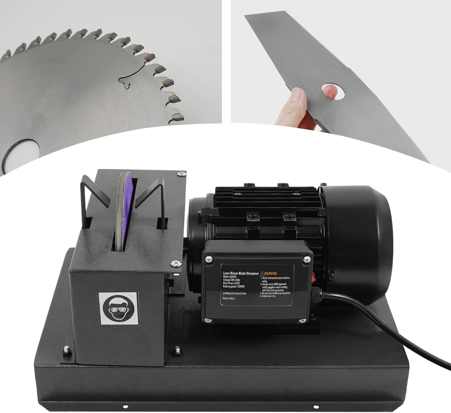 DNYSYSJ Lawn Mower Blade Sharpener, Rotary Lawnmower Blade Sharpener with 7-Inch & 9-Inch Wheels, Multitool Blades Sharpener Bench Grinder for High/Low Lift Blades,Gator & Flat Blades (2/3HP 500W)