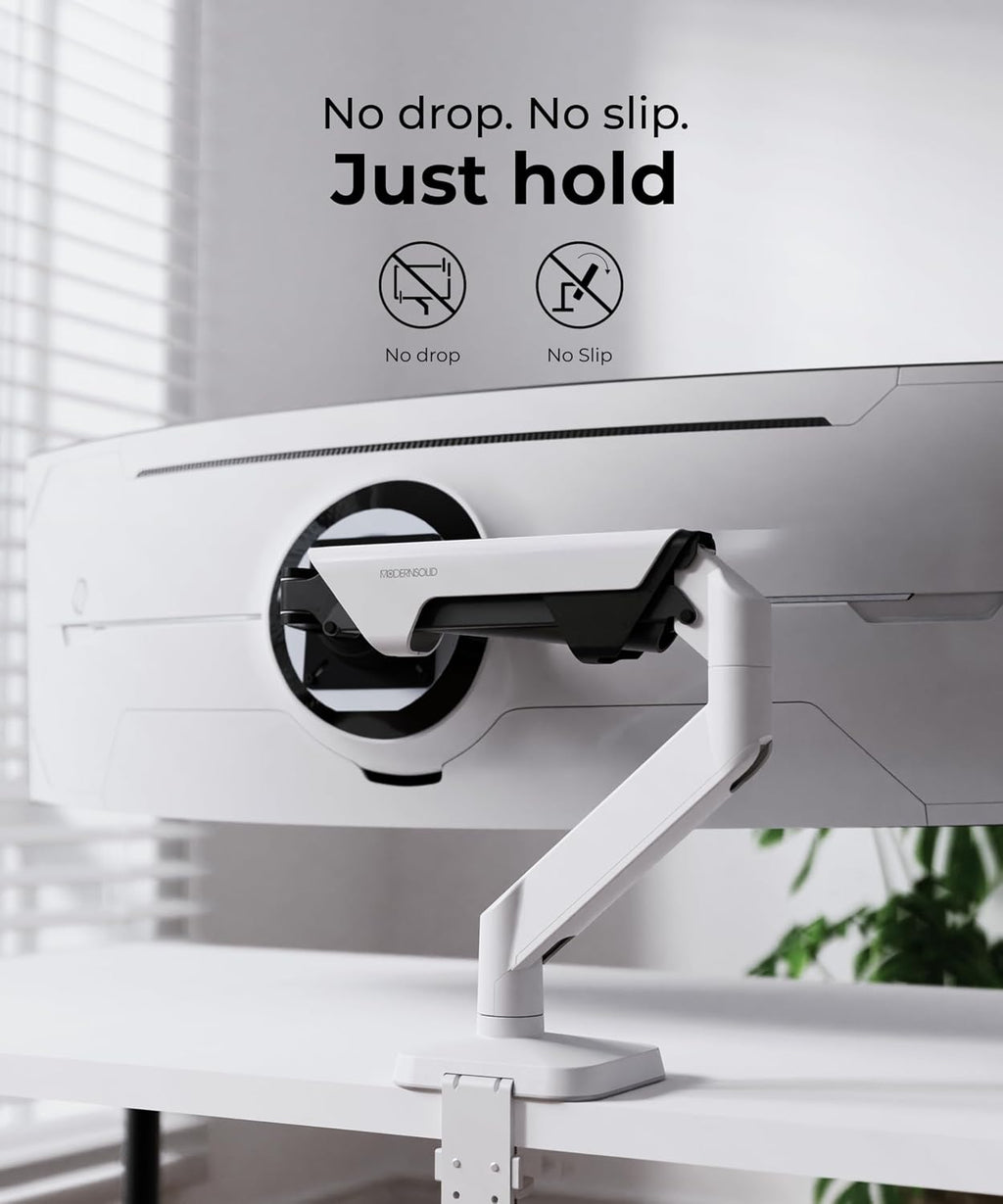 Modernsolid Heavy Duty Monitor Arm Desk Mount for 34-49 Inch Ultrawide Curved Monitors, Supports 14-38 lbs, Gas Spring Ergonomic Full Motion with Cable Management, Red Dot Design Awarded, White