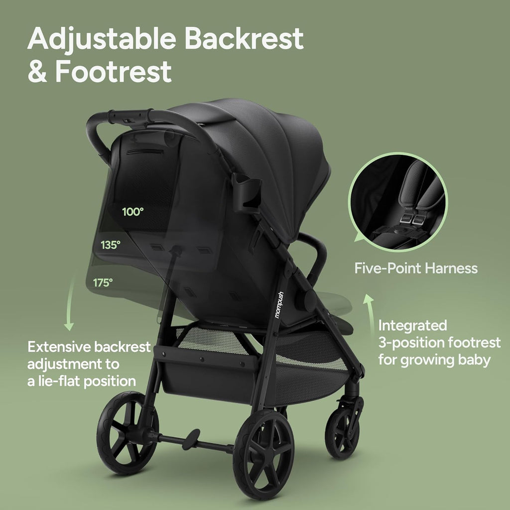 Mompush Nova Infant Baby Stroller for Newborn to Toddler, Oversized Seat up to 50 lbs, All-Terrain 10' Wheels & Suspension, One-Hand Fold; Lie-Flat Mode; UPF 50+ Canopy