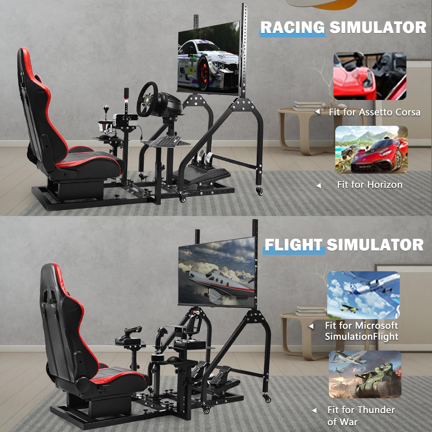 Anman Flight Racing Sim Cockpit with Monitor Stand and Adjustable Ergonomic Seat, Direct-Drive Ready 10Nm, 27-65' Display Mount