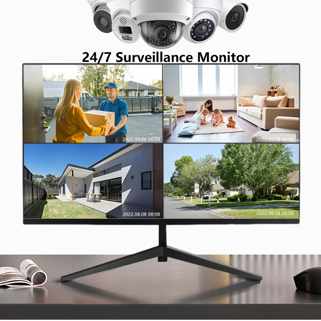 Real HD 32 Inch FHD 1080P CCTV Security Monitor, Thin LED Screen Computer Monitor, 60Hz Refresh Rate with HDMI VGA BNC and Audio, Compatible with 4K, for Surveillance NVR/DVR System