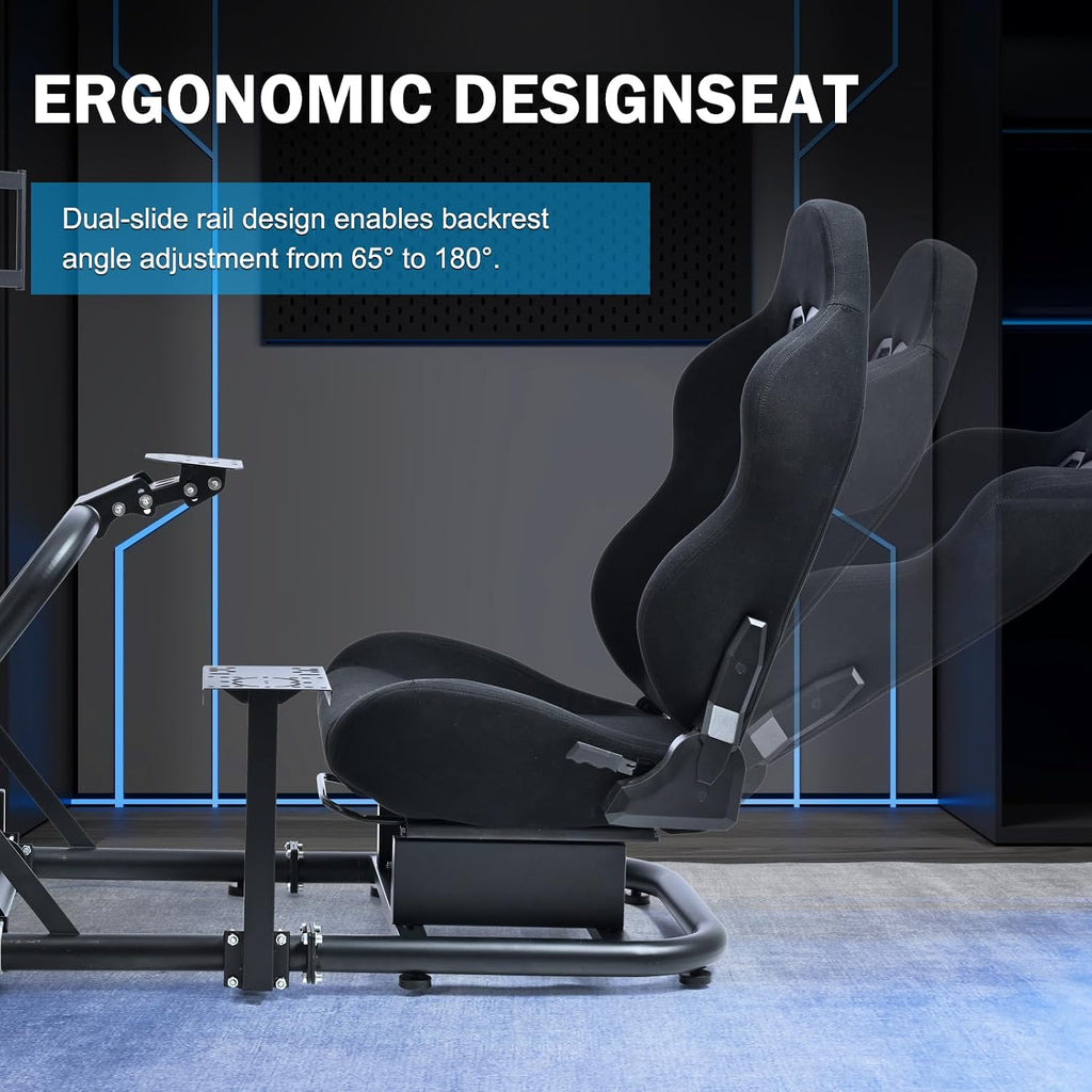 Anman Pro Adjustable Sim Racing Simulator Cockpit Black Seat with Display TV Monitor Stand Fits for Logitech G27 G920 G29 G25,for Thrustmaster T300RS TX, for Fanatec,Wheel Pedals Not Included