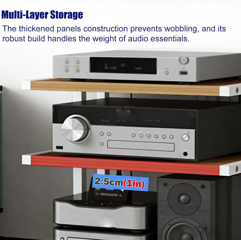 YLLFFLL Heavy Duty Av Media Stands 2 3 4 5 Tier Monolith for Corner, Audio Component Rack Tower Stereo Stand Equipment Shelf with Casters, HiFi Cabinet Unit(2 Layer)