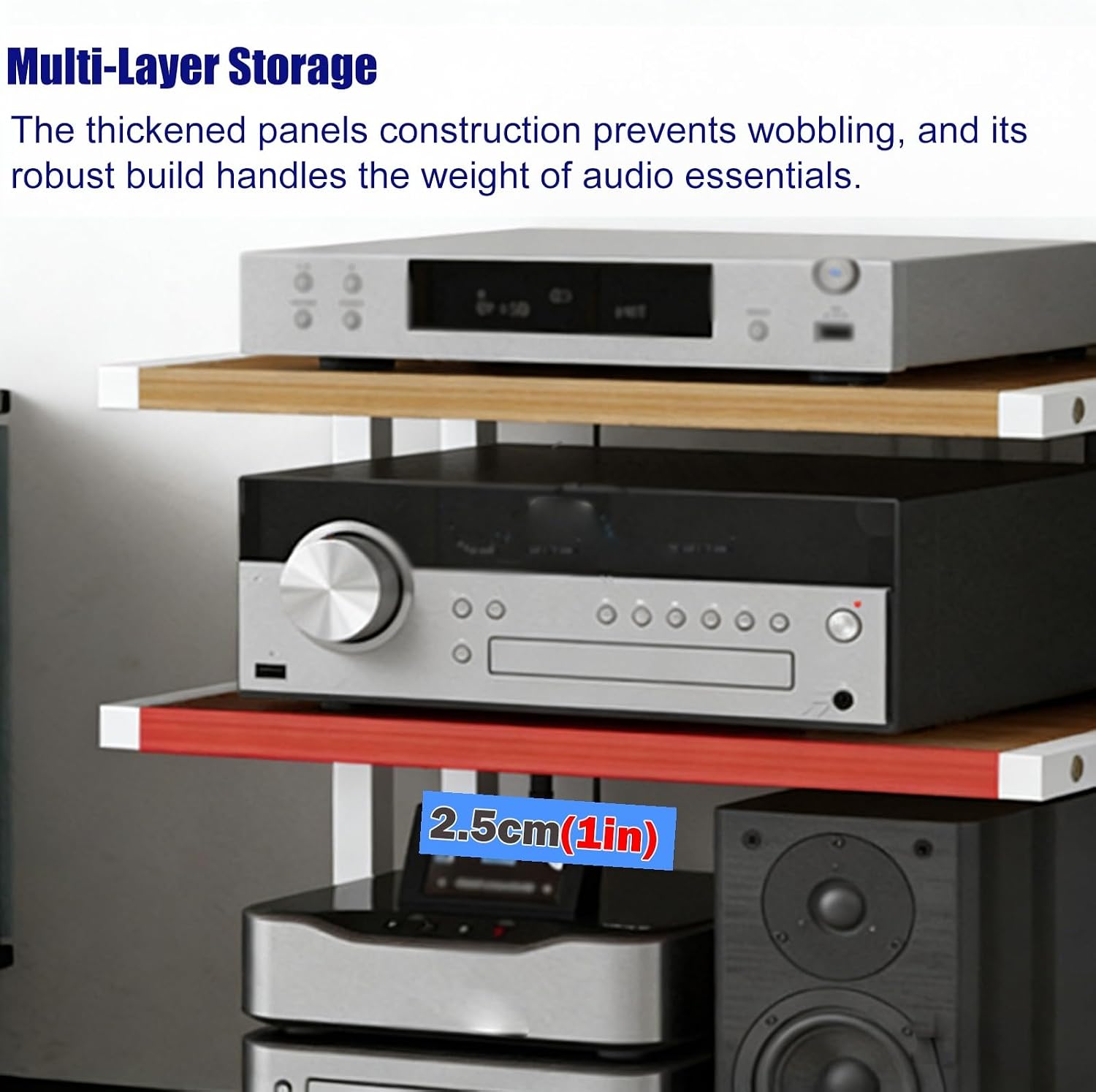 YLLFFLL Easy Assembly Av Storage Cabinet 2-Tiers HiFi Racks Media Black, Audio Component Rack Tower Media Stereo Stand Equipment Shelf for Living Room, on Wheels(H 35CM(13 4/5IN))