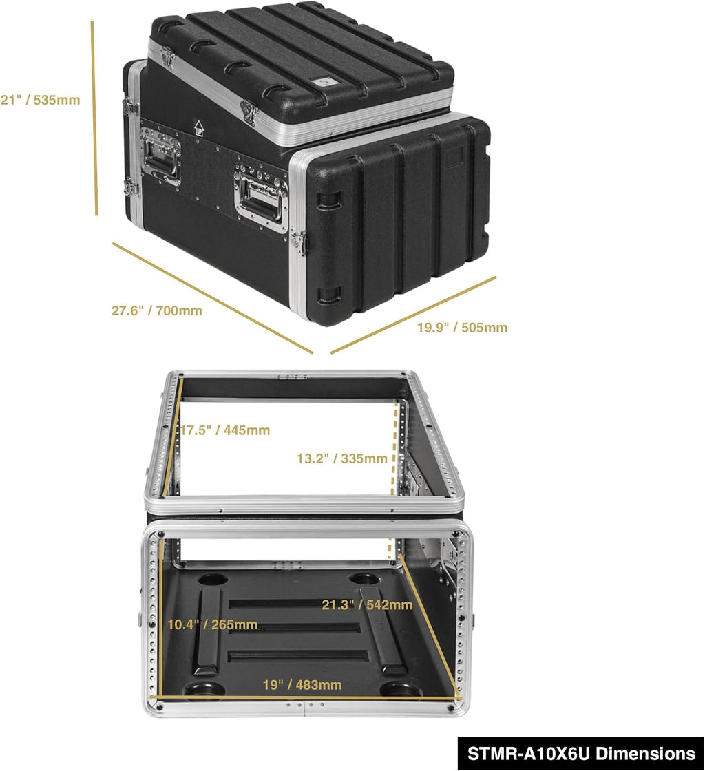 Sound Town Lightweight and Compact 6U ATA ABS Rack Case, with Slant Mixer Top, 21' Depth, 10U Top and 6U Side Spaces (STMR-A10X6U)