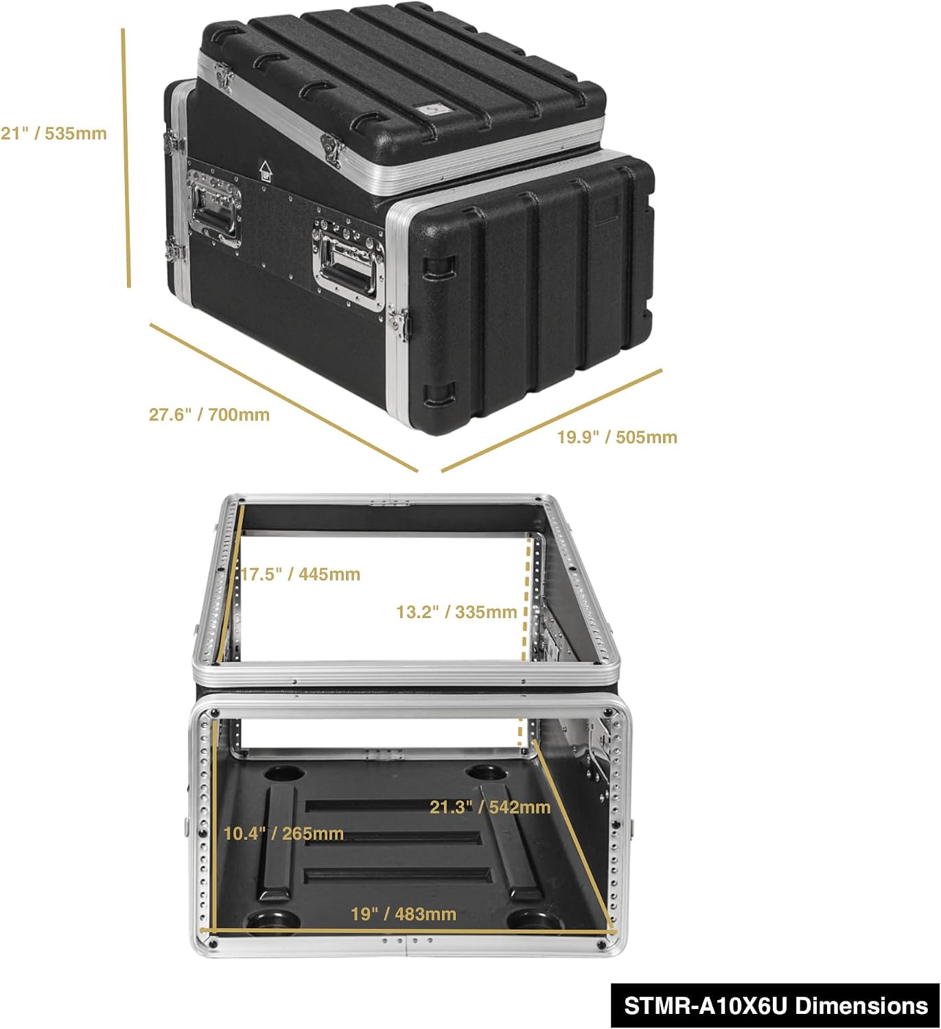 Sound Town Lightweight and Compact 6U ATA ABS Rack Case, with Slant Mixer Top, 21' Depth, 10U Top and 6U Side Spaces (STMR-A10X6U)