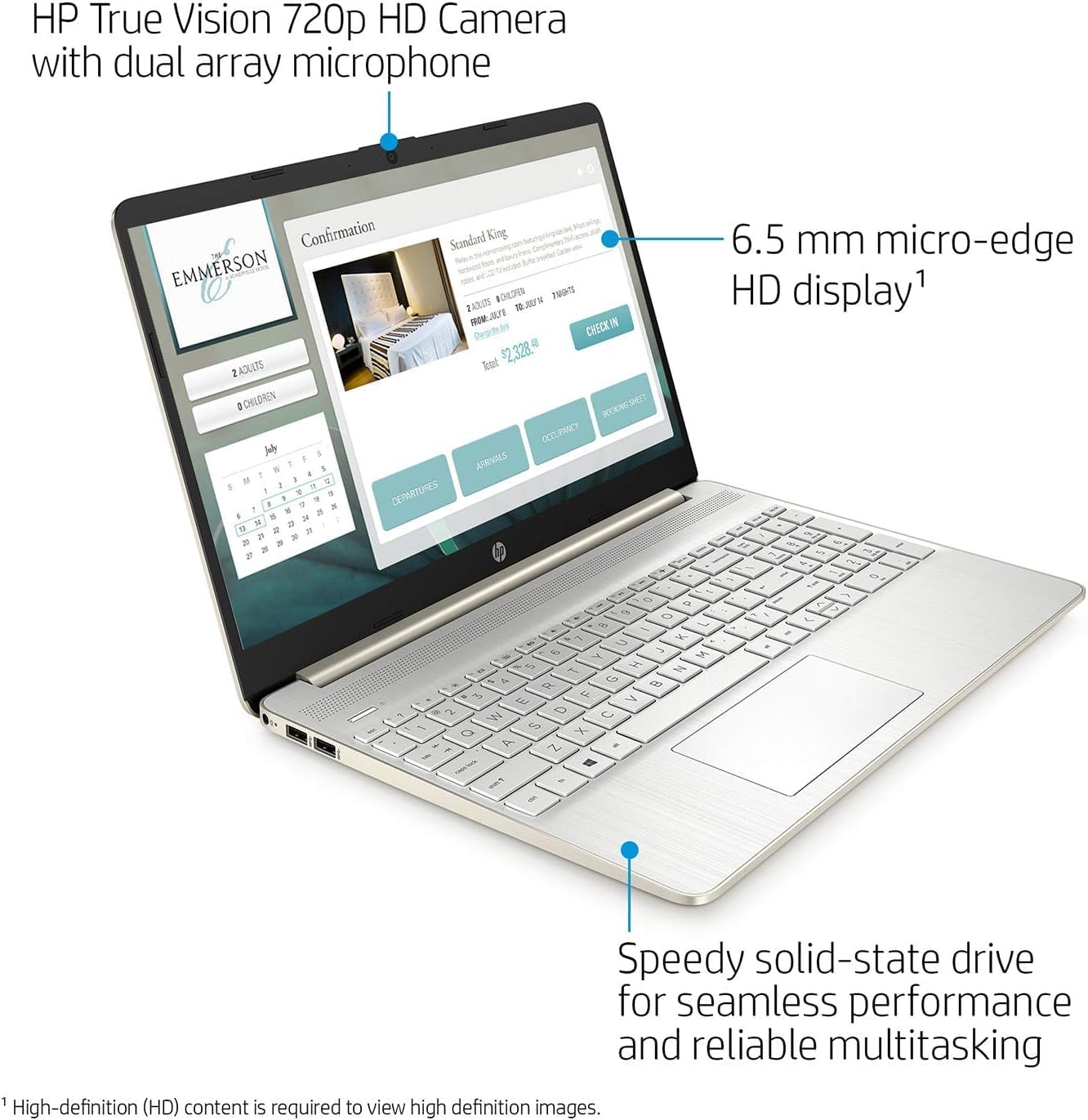 HP 15.6' Everyday Laptop, AMD Efficient Dual-Core Processor, 16GB RAM, 1TB SSD, USB-C, SD Card Reader, HDMI, Wi-Fi & Bluetooth, Long Battery Life, Windows 11 with 1 Year Microsoft 365, Gold