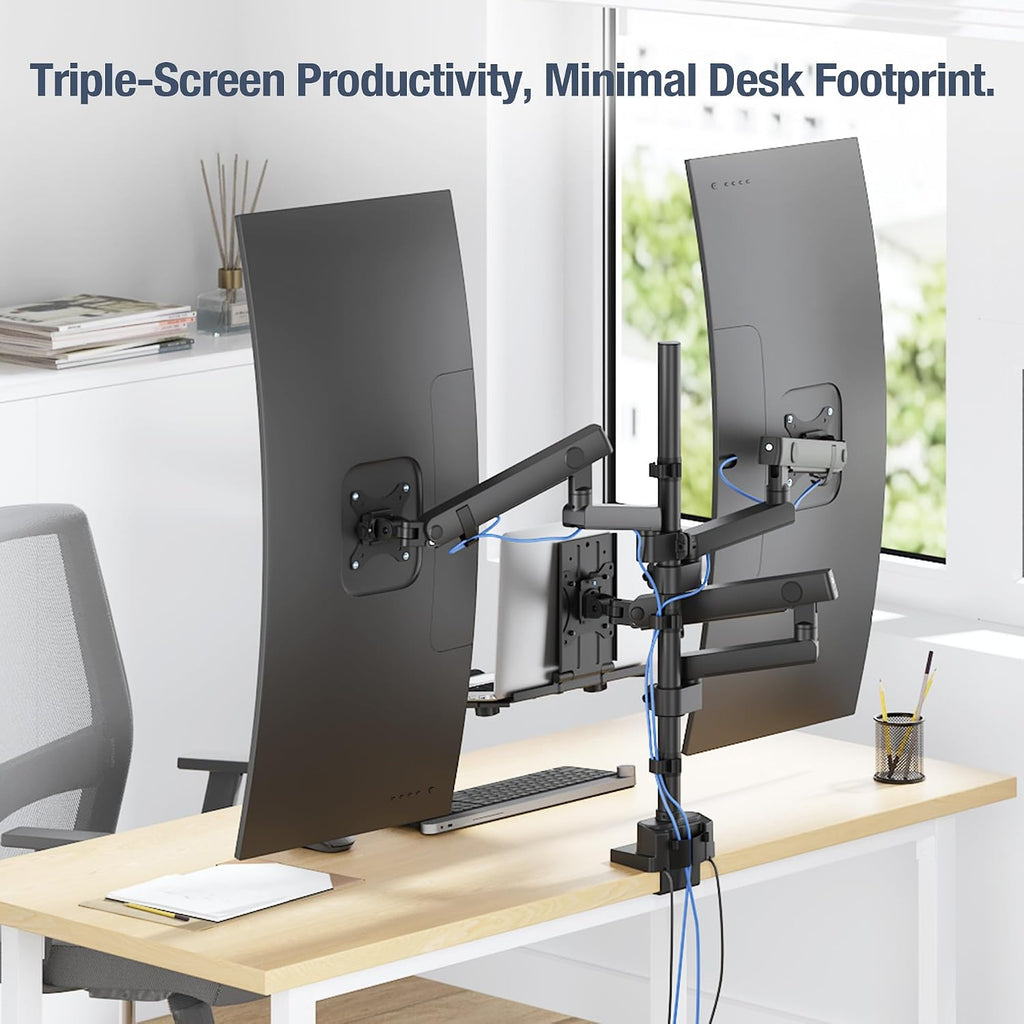 AVLT Laptop & Dual 40 Inch Stacking Monitor Arm Pole Top Mount with USB-C&A Ports-Black, Supports 26.4 lbs (12kg), Ultrawide Screen Fit, VESA Compatible, Multi-Screens, Ergonomic Workspace Upgrade