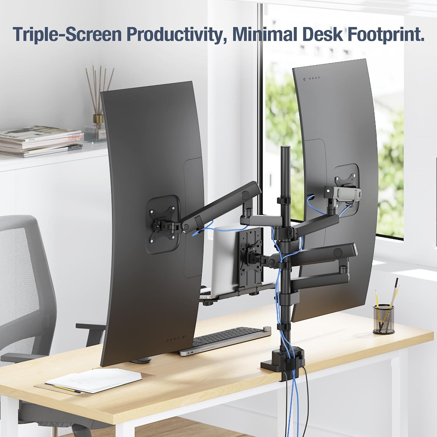 AVLT Laptop & Dual 40 Inch Stacking Monitor Arm Pole Top Mount with USB-C&A Ports-Black, Supports 26.4 lbs (12kg), Ultrawide Screen Fit, VESA Compatible, Multi-Screens, Ergonomic Workspace Upgrade