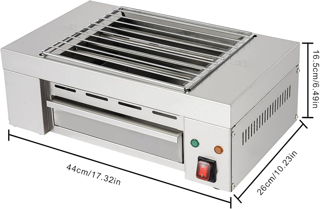1500W Electric Indoor Searing Grill Commercial Korean BBQ Grill with Removable Grill Mesh & 5 Heating Tubes Barbecue Clip, Indicator Light for Cafe Restaurant Party Buffet(32-446 ° F)