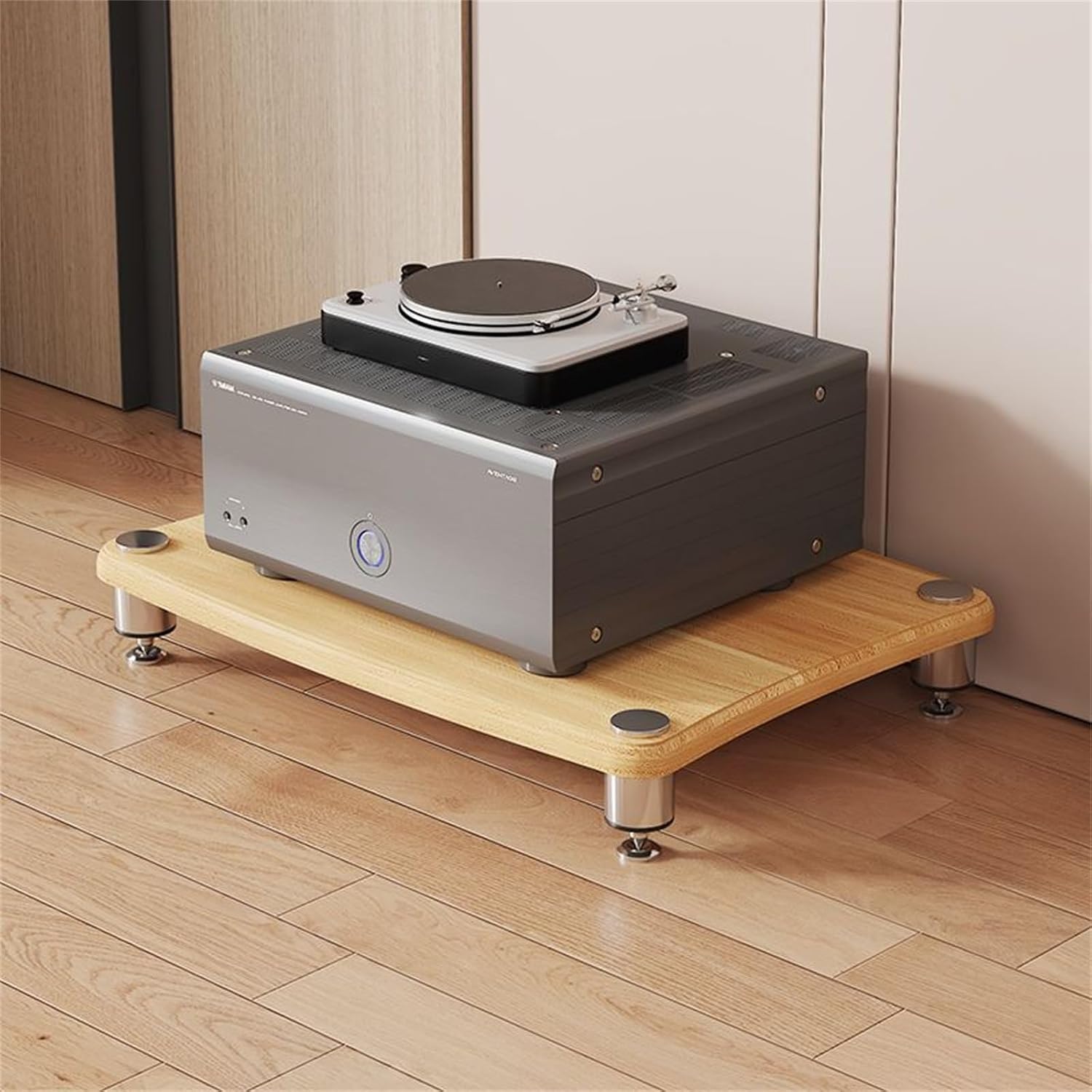 1/2/3/4 Tier Stereo Rack AV Media Stand with Shelves, Audio Rack Tower CD Record Player Stereo Receiver AV Equipment Cabinet Display Stand Media Audio Tower Cabinet,Wood,1 Tier