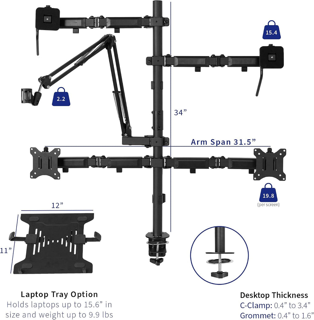 VIVO All-in-One Computer Studio Desk Mount, Mic Boom, Dual Monitor Mount up to 32 inches, Laptop Stand, Livestream Arms Compatible with Cameras, Lighting, Phone/Tablet Adapters, STAND-LIVE2L