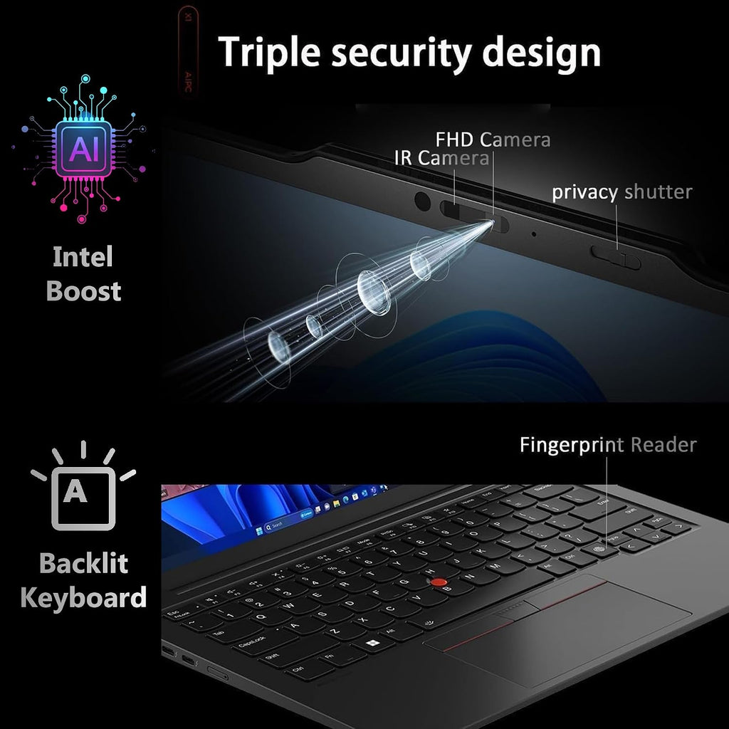 Lenovo ThinkPad X1 Carbon Gen 13 Business Laptop, Intel Ultra 7 255U, 14' FHD+ Touchscreen, 32GB DDR5 RAM, 2TB SSD PCIe, WiFi 6E + BT, Backlit Keyboard, 1080p Webcam, Windows 11 Pro - Black