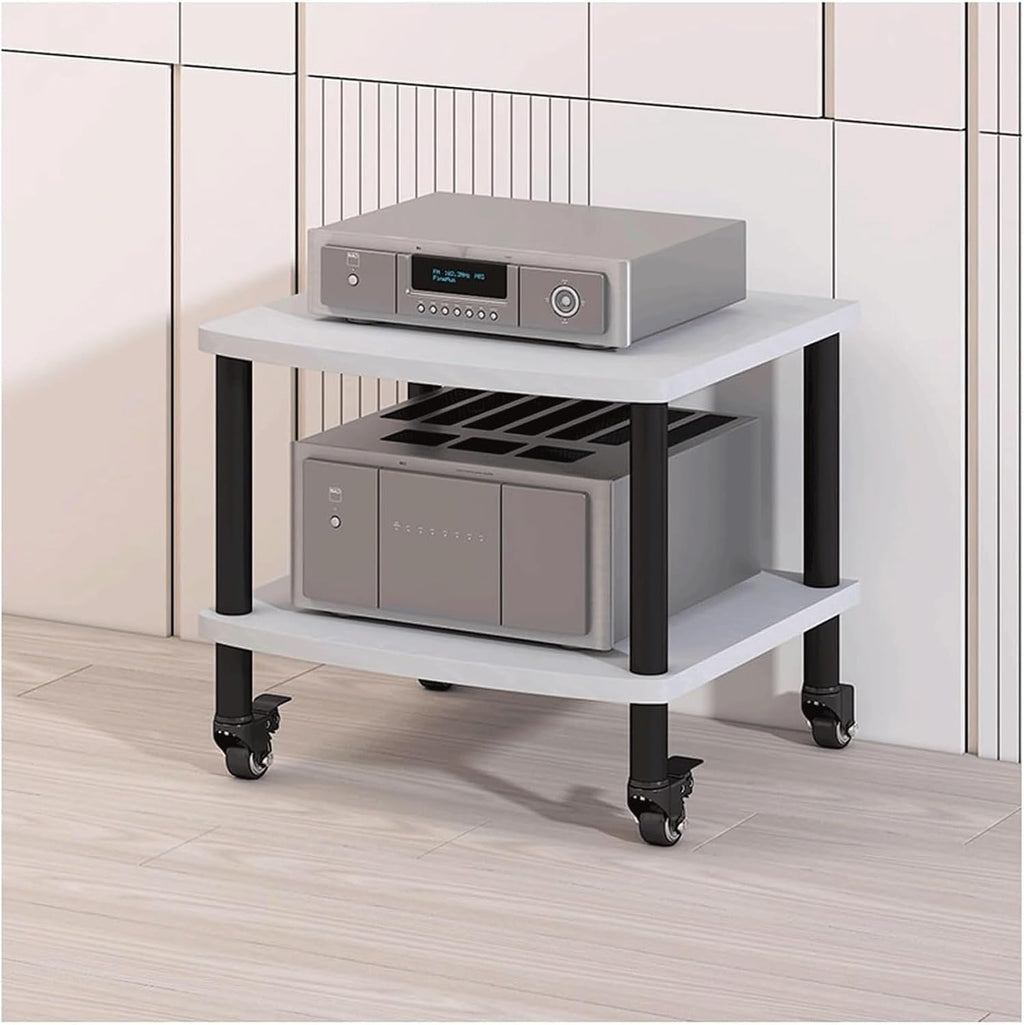Audio Rack with Wheels Stereo Rack Audio Equipment Rack Audio Open Stereo Shelf Wooden Movable HiFi Rack Audio-Video Shelving Practical(Wei�,2 Tier)