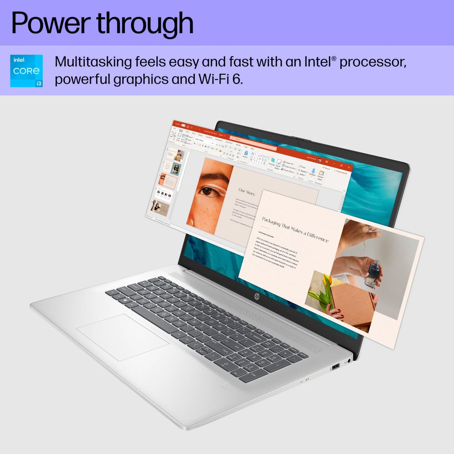 HP Essential Laptop, 17.3' FHD Screen, Intel Core i3-N305, 16GB RAM, 1TB SSD, Webcam, HDMI, Fingerprint Reader, Wi-Fi 6, Bluetooth, Windows 11 Home, Sliver