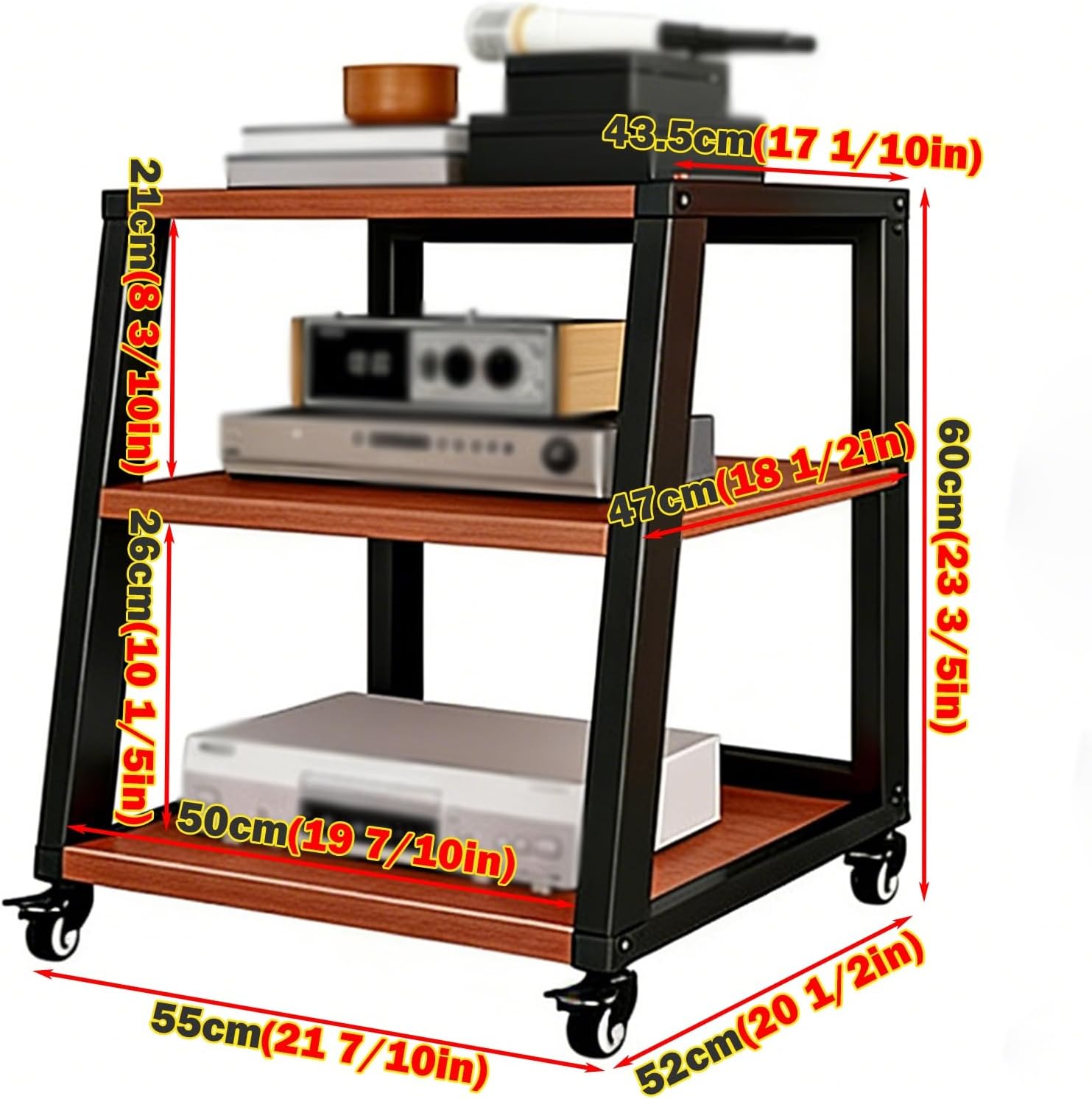 Heavy Duty Storage Rack System with Casters, 2-5 Tier Metal Shelving Unit, Adjustable Organizer Stand for Home & Office, Hi-Fi Audio Equipment Shelf, Sturdy and Versatile
