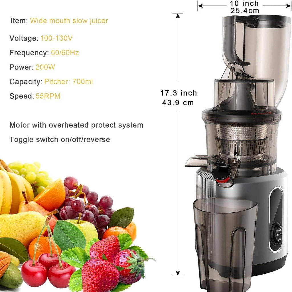 Cold Press Juice Extractor, Slow Masticating Juice Extractor, Cold Press Slow Blend Juice Extractor, Wide Juice Tank For Vegetable And Fruit Juice, High Juice Yield, Easy To Clean (Gray)
