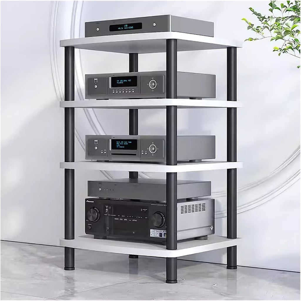 Heavy Duty HiFi Audio Video Stand - Modern Media Cabinet & Stereo Rack for Living Room - Durable Home Electronics Storage - Ideal AV Equipment Organizer, White, 89cm Height