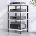 Heavy Duty HiFi Audio Video Stand - Modern Media Cabinet & Stereo Rack for Living Room - Durable Home Electronics Storage - Ideal AV Equipment Organizer, White, 89cm Height