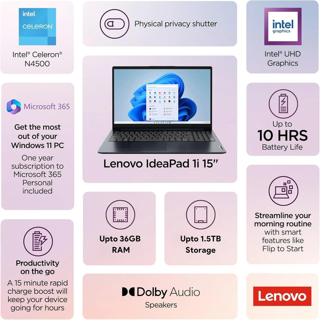 Lenovo IdeaPad 15.6 inch Laptop Computer with Microsoft 365 Home and Business • 12GB RAM • 512GB PCIe SSD • Intel Core • Wi-Fi 6 • 1TB Cloud Storage • 11HR Battery • Win 11 • WOWPC Recovery USB