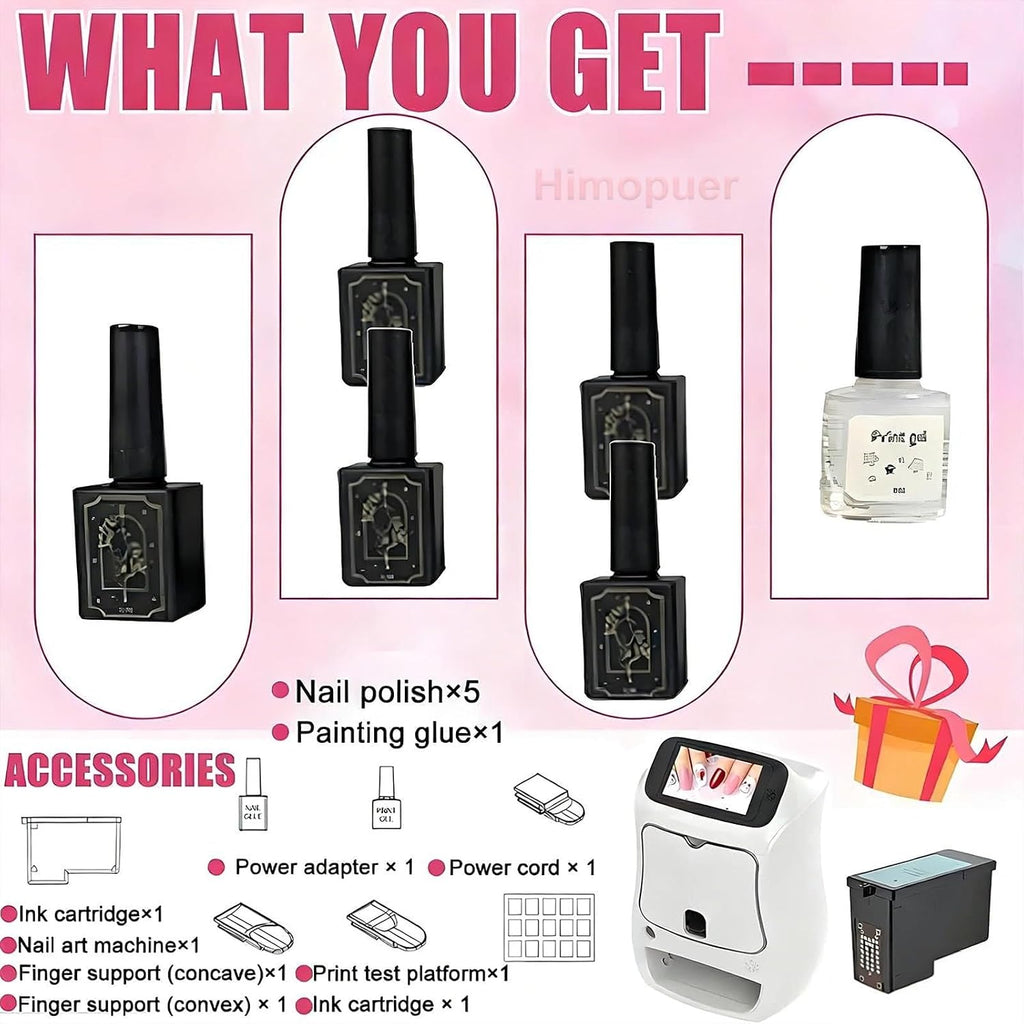 Automatic Smart 3D Art Nail Printer, Digital Mobile Nail Art Printer - Mini Portable Nail Painting Machine Control Through Frees Mobile App, for Beauty & Personal Care for Girls' Home Nails