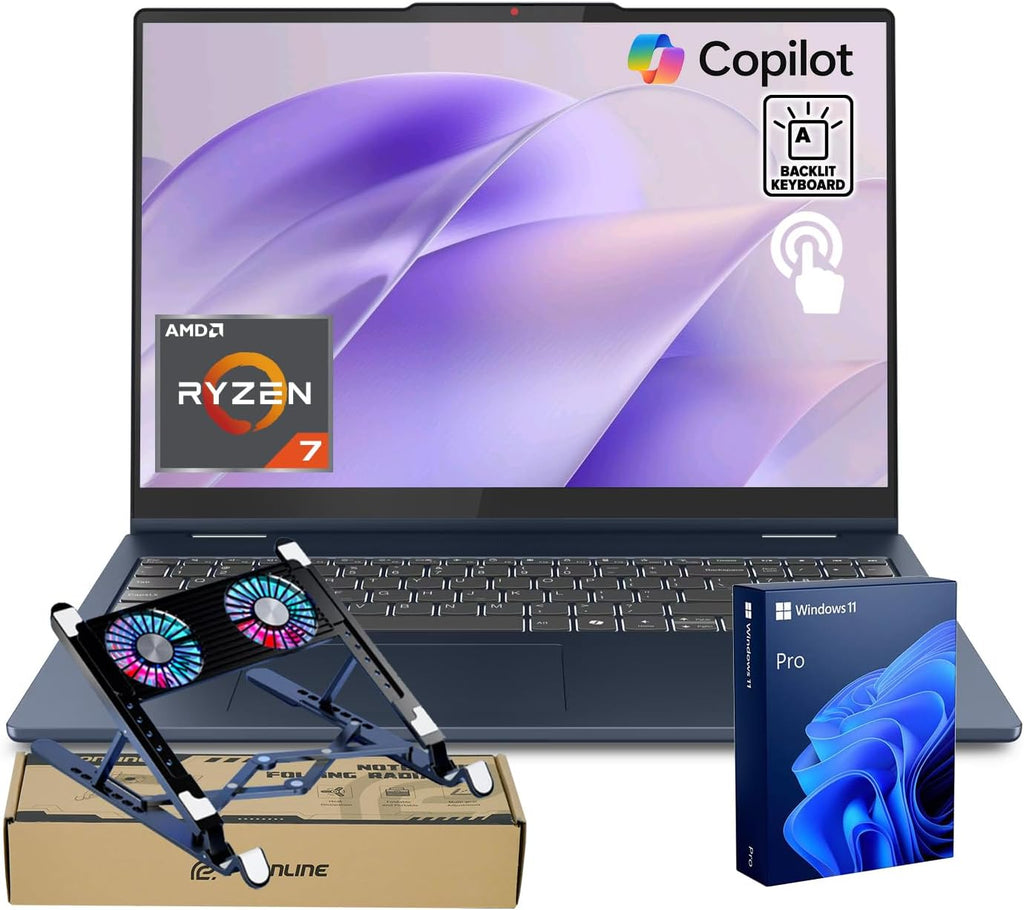 Lenovo IdeaPad Slim 5 Business Laptop, 16' FHD+ Touch, Ryzen 7 350(5GHz max Frequency, >Ultra 7 155U), 16GB RAM, 1TB SSD, Backlit, Wi-Fi 7, W11P, Copilot AI-Ready, Bundle with PCO Laptop Cooler