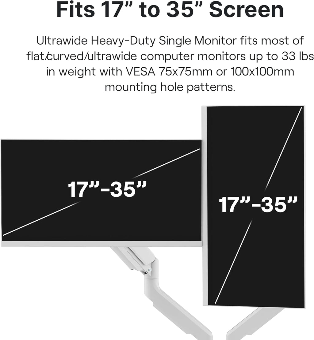Pixio PS2D White Ultrawide Heavy-Duty Premium Dual Monitor Arm Stand Desk Mount - Fits up to 35 inches Two Monitors, Weights up to 33 lbs Each, Compatible with VESA 75x75mm 100x100mm