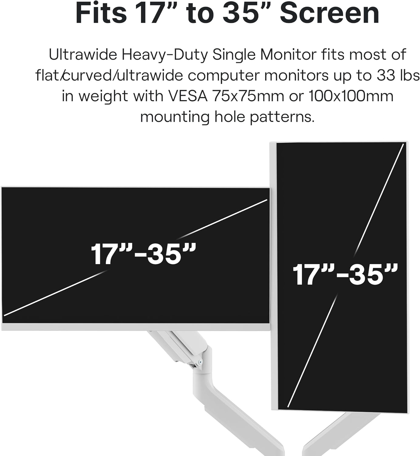 Pixio PS2D White Ultrawide Heavy-Duty Premium Dual Monitor Arm Stand Desk Mount - Fits up to 35 inches Two Monitors, Weights up to 33 lbs Each, Compatible with VESA 75x75mm 100x100mm